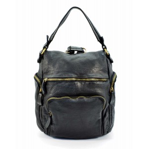 02■ Große Rucksack - Handtasche Unisex aus weichem Leder - Schwarz, Braun und Grün